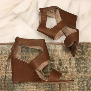 Louise et Cie Dark Camel Leather Wedge